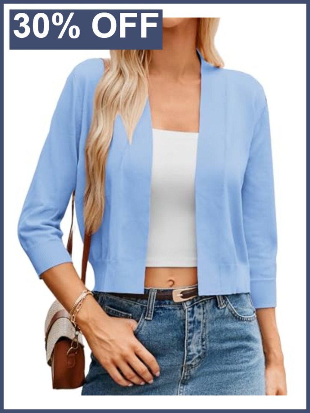 Lightweight Cropped Open Front Cardigan 3/4 Sleeve Shrug Bolero